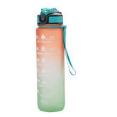 Homestic Motivational Water Bottle with Time Marker | Sipper Water Bottle for Kids & Adults with Straw | For Gym, Home, Office & School | Orange Green -1 L
